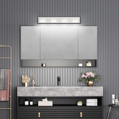 Ralbay 30inch Brushed Nickel Vanity Light for Bathroom 4-Light Metal Acrylic Modern LED Bathroom Light Fixtures - color: Brushed Nickel, size: 30 inch