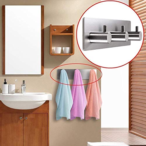 Self Adhesive Stainless Steel Hooks, Wall Mounted Heavy Duty Hanger, Key Rack Towel Hooks for Bathroom, Living Room, Kitchen (3 Hooks) - color: 3 Hooks