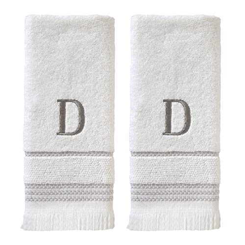 SKL Home Casual Monogram Hand Towel Set, D, 16x26, White 2 Count - color: Casual Monogram Hand Towel Set, size: Hand Towel Set, style: D