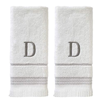 SKL Home Casual Monogram Hand Towel Set, D, 16x26, White 2 Count - color: Casual Monogram Hand Towel Set, size: Hand Towel Set, style: D