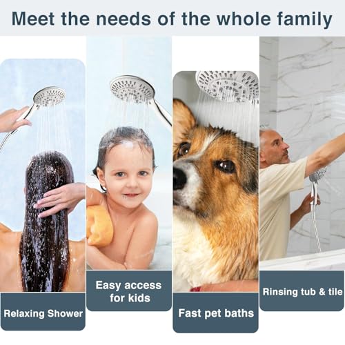 BRIGHT SHOWERS 9 Spray Settings Shower Head with Handheld High Pressure Brushed Nickel Hand Held Showerhead with 60 Inch Stainless Steel Hose and Adjustable Overhead Bracket - color: Brushed Nickel, size: 2.5 Gallon Per Minute