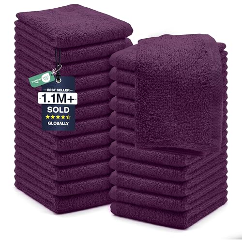 DAN RIVER 24 Pack Wash Cloths for Showering [12x12] - 100% Cotton Washcloths Premium Quality Flannel Face Cloths for Bathroom, Highly Absorbent and Soft Feel Wash Clothes, Purple Passion - color: Purple Passion, size: Wash Cloth (PK 24) - 12x12