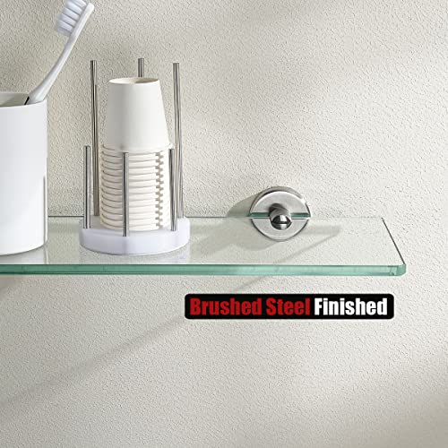 JQK Bathroom Glass Shelf, Tempered Glass Shower Storage 12 by 5 inches, 304 Stainless Steel Brushed Finish Wall Mount, TGS101L12-BN - color: Brushed, size: 12 Inch (1 Pack)