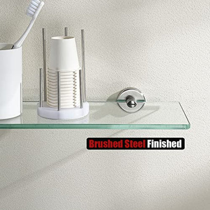 JQK Bathroom Glass Shelf Brushed, Tempered Glass Shower Storage 12 by 5 inches, 304 Stainless Steel Brushed Steel Wall Mount 2 Pack, TGS101L12-BN-P2 - color: Brushed, size: 12 Inch (2 Pack)