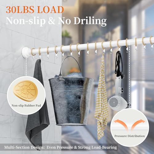 STARLATTA 2 Pack Shower Curtain Rods:43-80 Inch No Drilling Tension Rods, 1" Diameter Heavy Duty Adjustable, Stainless Steel Rust-Proof Spring Anti-Slip Curtain Rod for Bathroom (White,80'') - color: White, size: 43''-80''