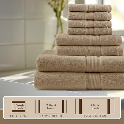 Madison Park 800GSM 100% Cotton Bathroom Bath Towel Set of 8, Taupe | Long Staple, Highly Absorbent, Durable Hotel Spa Quality, Quick Dry, Double Stitched Hems, Lint Reducing, OEKO-TEX Certified - color: Taupe, size: Multi-Sizes