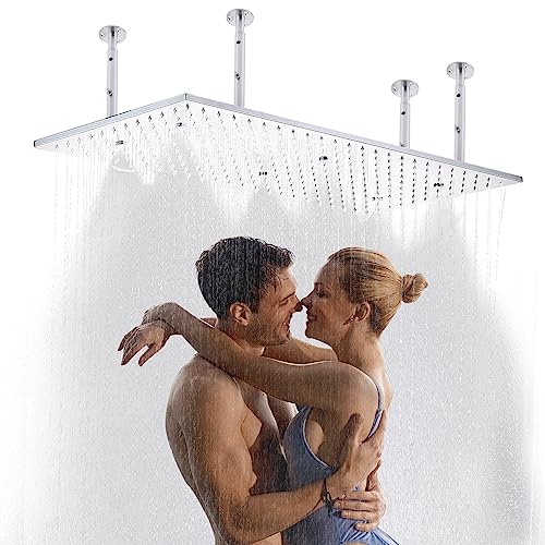 Dual Functions Luxury High Pressure Rain Shower Head, 16"x32" Large Ceiling Full Body Shower Head with Silicone Nozzles Rectangle Mist Showerhead, Modern Chrome Finish - color: Chrome, style: 2 Modes - Rainfall&Mist