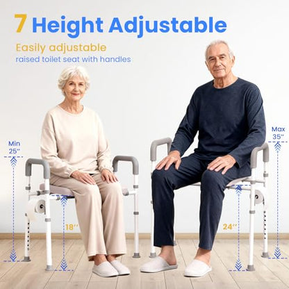 Male-Friendly Width & Height Adjustable Raised Toilet Seat With handles | Toilet Riser for Elderly, Handicap, Elevated, Fit Any Toilet, 400lbs - size: Regular