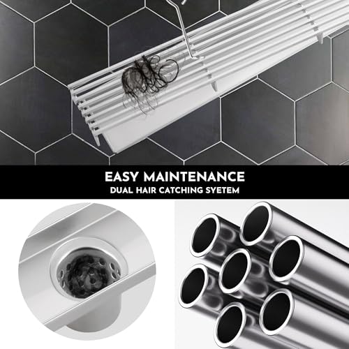 Linear Shower Drain, 24 inch Brushed Nickel | Including Hair Catcher and Removable Grate, 304 Stainless Steel, Easy to Install and Clean (Drain Base Not Included) - color: Brushed Nickel, size: 24 inch