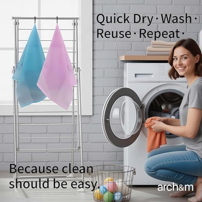 ARCH&M Exfoliating Washcloth & Shower Body Scrubber, 3 Pack | Japanese Washcloth, Korean Back Scrubber Towel, All Skin Type Daily Use in Shower, Textured Nylon, Smoother Skin, Quick-Dry - style: Red Yellow Blue