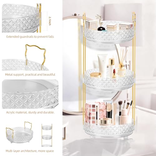 360 Rotating Rotating Makeup Organizer for Vanity, 3 Tier Perfume Skincare Organizers and Storage for Bathroom Countertop, Clear Spinning Counter Cosmetic Holder for Dresser,Clear - size: 3 Tier