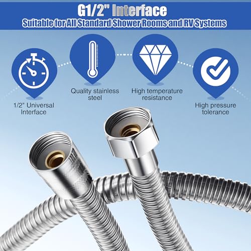 Dreyoo 3 Way Shower Head Splitter Kit, Brass G1/2 Diverter Valve with 118 Inch Stainless Steel Hose, Universal Shower Diverter for Dual Heads, Includes PTFE Tape - size: 118 in