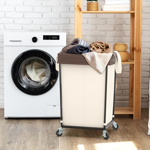 2PK Rolling Laundry Basket with Wheels, Rolling Laundry Hamper with Wheels | Double Laundry Hampers Cart on Wheels, Narrow Slim Clothes Hamper Organizer with Sturdy Metal Frame, Beige - color: Beige 2 Pack, size: 160L