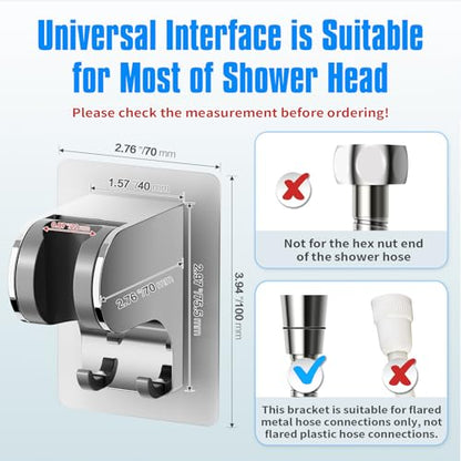 JONKEAN 3m Shower Head Holder Without Drilling Chrome 1 Pack | 2 Practical Hooks Design, Angle Adjustable Bracket, Fits G1/2 Shower Hose, Easy to Install No drilling Required - style: Chrome