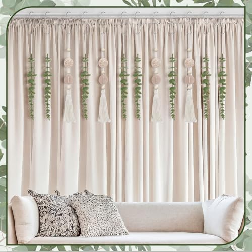 Set of 12 Boho Eucalyptus Shower Curtain Hooks Rings Rustic Farmhouse Decor Rustproof Metal Decorative Hanger Set for Home Bathroom Bedroom Baby Room Curtain Decor (Rattan) - style: Rattan