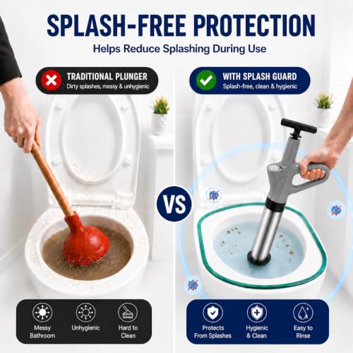 Toilet Plunger, High Pressure Air Toilet Unclogger, Heavy Duty for Bathroom | Splash-Free Toilet Clog Remover, with Real-Time Pressure Gauge, Powerful Air for Bathroom, Toilets, Sinks and Plumbing Clogs