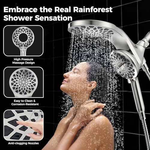 High Pressure Rain Shower Head with Handheld Spray Combo | Detachable Dual Shower Head with 10 Sprays Modes - Upgrade Knob Spray Mode Selector and Magnetic Guidance Docking System - color: Brushed Nickel