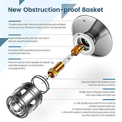 Bathroom Sink Drain, Vessel Sink Pop Up Drain with Detachable Basket Stopper,Anti-Explosion and Anti-Clogging Drain Strainer, Sink Drain Assembly Without Overflow Oil Rubbed Bronze, REGALMIX RWF082C - color: Oil-rubbed Bronze, size: Without Overflow