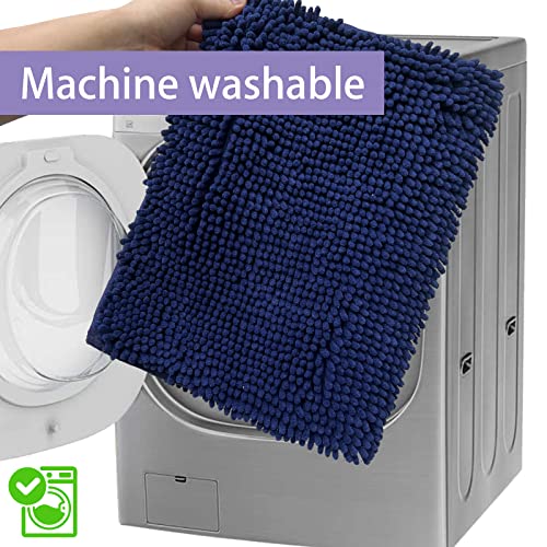 Non Slip Washable 2 Piece Extra Absorbent Shaggy Chenille Bathroom Rugs and Mats Sets, Soft & Dry Bath Rug/Mat Sets for Bathroom Washable Carpets Set Navy Blue Blue - color: Navy Blue