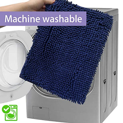 Non Slip Washable 2 Piece Extra Absorbent Shaggy Chenille Bathroom Rugs and Mats Sets, Soft & Dry Bath Rug/Mat Sets for Bathroom Washable Carpets Set Navy Blue Blue - color: Navy Blue