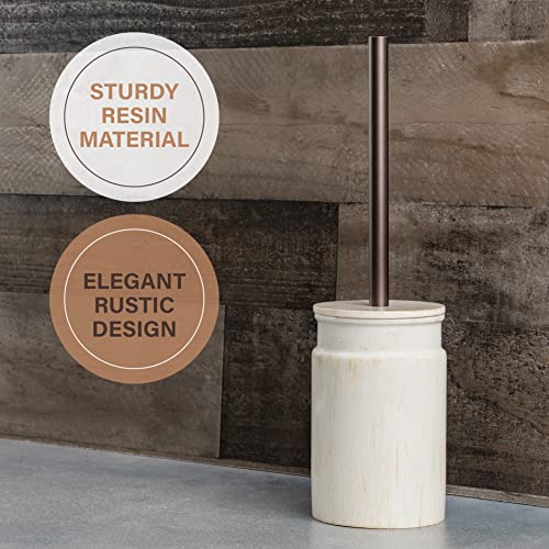 Rustic Luxe Toilet Brush and Holder Set - Beige Toilet Bowl Cleaner Brush with Strong Metal Handle - Long Bristles Toilet Bowl Brush and Holder - Rustic Farmhouse Decor - color: Distressed White
