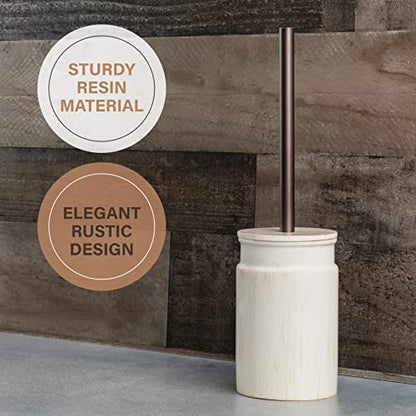 Rustic Luxe Toilet Brush and Holder Set - Beige Toilet Bowl Cleaner Brush with Strong Metal Handle - Long Bristles Toilet Bowl Brush and Holder - Rustic Farmhouse Decor - color: Distressed White