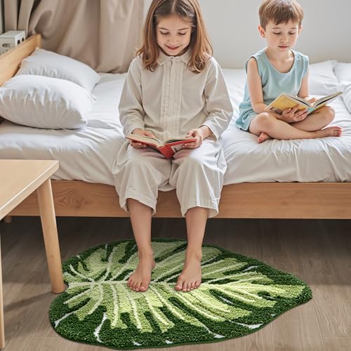 LUMI Cute Bathroom Rug Green Leaf, Absorbent Non Slip Bath Mat, 31.5"x47" | Monstera Plant, Soft Plush Microfiber, Quick Dry, Washable for Shower Floor, Bathroom, Sink Bathtub, Bedroom, Kids Room - color: Ample Monstera-large