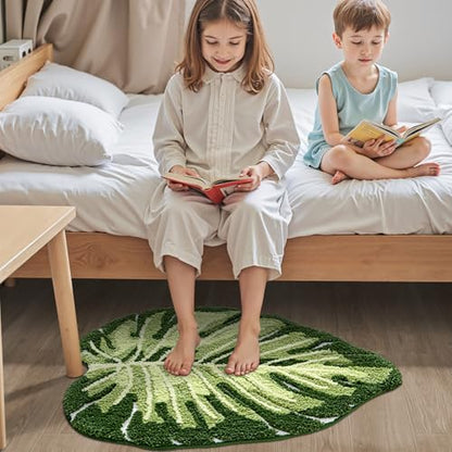 LUMI Cute Bathroom Rug Green Leaf, Absorbent Non Slip Bath Mat, 31.5"x47" | Monstera Plant, Soft Plush Microfiber, Quick Dry, Washable for Shower Floor, Bathroom, Sink Bathtub, Bedroom, Kids Room - color: Ample Monstera-large