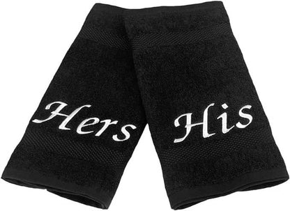 Liberty21 His and Hers Embroidered Wash Cloths Towel Set for Couples. This Set Includes 2 Washcloth Towels for Body and Face. His and Hers Gifts. 100% Cotton. (Black) - color: Black