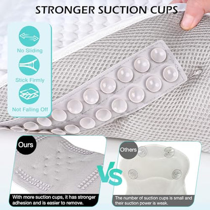 Full Body Bath Pillow for Bathtub, Thick Soft Tub Cushion with Non-Slip Suction Cups Dual Hooks, Luxury Spa Pillow for Neck Back and Hip Support, 55" x 18" - color: White