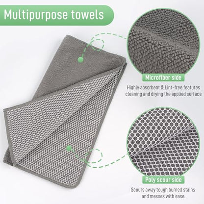 Dish Cloth for Washing Dishes Kitchen Washcloth Cleaning Cloth | 12x12inch 20pack Kitchen Towels Rags, Microfiber Cleaning Cloths, Wash Cloths with Poly Scour Side, Wholesale, Grey - color: Grey, size: 12inchx12inch 20pack