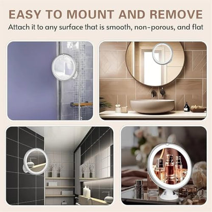 Generic Magnifying Makeup Mirror with 10X Magnification, 14 LED Lights, 360 Degree Rotation, Portable with Suction Cup, Magnifying Mirror with Light, Travel Vanity Mirror, White