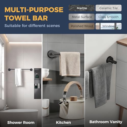 14.6inch~24inch Towel Racks for Bathroom,Adjustable Suction Cup Towel Bar for Bathroom Wall,Stainless Steel Bath Towel Holder for Shower(Matte Black) - color: Black