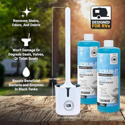 Unique Scrub-It Liquid RV Toilet Cleaner & Brush Bundle, 24 oz 2-Pack | Includes 2 liquid cleaners & silicone brush for stains, odors, debris, & routine RV toilet bowl care - size: 48 Fl Oz (Pack of 1)