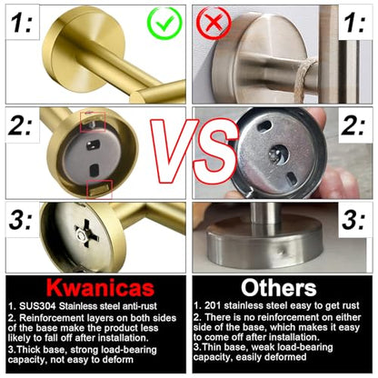 Gold Toilet Paper Holder, Towel Ring Set 2 Pieces Hand Towel Holder for Bathroom Hardware Accessories Set SUS304 Stainless Steel Sturdy Wall Mount Bathroom Holder… - color: Brushed Gold