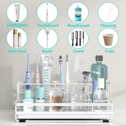 HapiRm Toothbrush Holders for Bathroom - 5 Partitions Bathroom Counter Organizer with Instant Drying Stone, Stainless Steel Countertop Storage Electric Toothbrush Toothpaste Holder - White - color: White