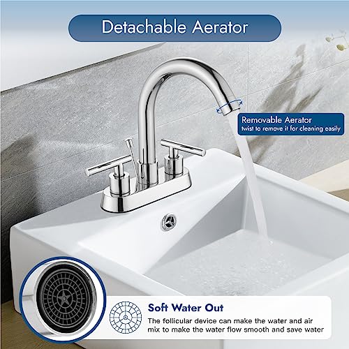 Bathroom Faucet with Lift Rod Drain,4 Inch Centerset 3 Hole,Polish Chrome | Two Handle Lead-Free SUS304 Stainless Steel Bathroom Sink Faucet with Lift Rod Drain & Supply Lines for RV & Farmhouse - color: Polish Chrome