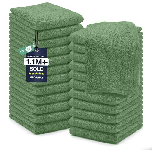 DAN RIVER 24 Pack Wash Cloths for Showering [12x12] - 100% Cotton Washcloths Premium Quality Flannel Face Cloths for Bathroom, Highly Absorbent and Soft Feel Wash Clothes, Sage Green - color: Sage Green, size: Wash Cloth (PK 24) - 12x12