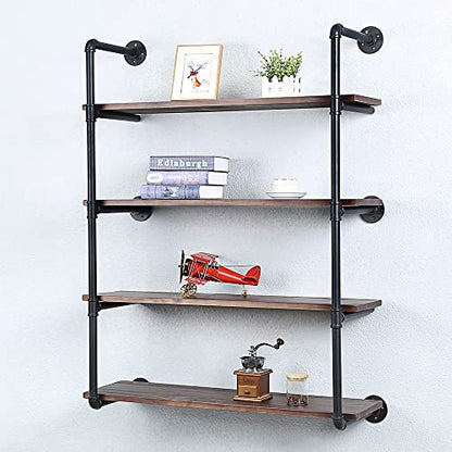 Industrial Pipe Shelves With Wood Planks,Rustic Pipe Shelving Wall Shelf | Metal Pipe Solid Pine Wood,Easy to Assemble,Wooden Board Thickness 0.78 In,For Bar Farmhouse Kitchen Office Bathroom,Bedroom - color: 4-layer, size: 36in