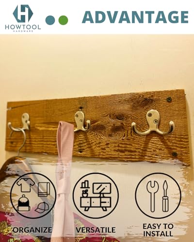Brass Double Robe Hook 5 Pack with Screws Towel Coat Hat - color: Brass
