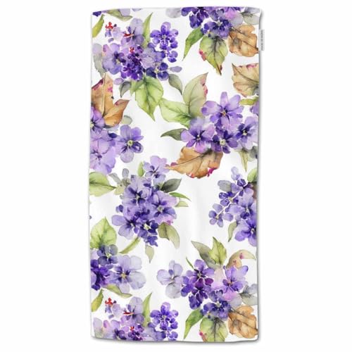 HGOD DESIGNS Violet Cotton Hand Towels - Watercolor Painting Purple Flowers & Leaves, Soft Bath Towels 15"X30" - color: Towel-91