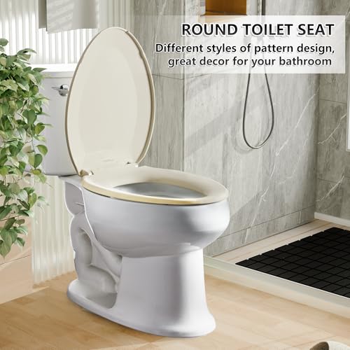 Angol Shiold Elongated Toilet Seat - Slow Close Hinges, Ergonomic Design with Grip-Tight Bumpers, Safe Easy-Clean PP Material (Almond, 18.5" Elongated) - color: Almond, size: Elongated 18.5‘’