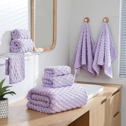 Bath Towel Set,Includes a Bath Towel, a Hand Towel, and a Hair Drying Towel | Large 3-piece Set,It is Highly Absorbent and Ideal for Home bathrooms and Similar Spaces（Purple) - color: Purple