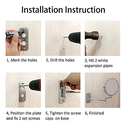 8" Wall Mounted Makeup Mirror with 1X 10X Magnification, Chrome | Double-sided Wall Mount Magnifying Mirror with Swivel Extendable Arm for Bathroom - color: Chrome-no Lights