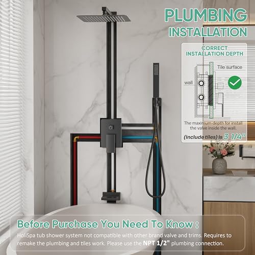 Black Tub Shower System with 12" Rain Head, Handheld & Valve Kit | All-Metal Tub Shower Faucet Set, Wall Mounted Rain Showerhead, Handheld Spray, Includes Valve and Trim Kit, Matte Black - color: Matte Black 12