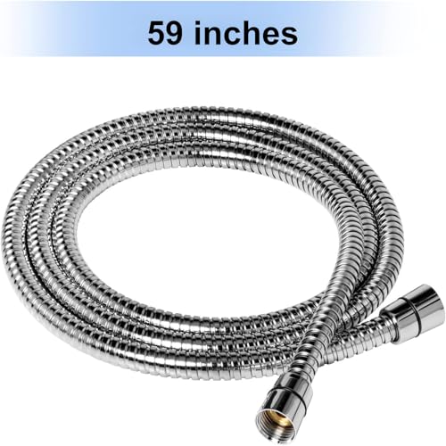 59-Inch Extra Long Stainless Steel Shower Hose – Flexible Chrome Handheld Shower Head Hose with Brass Insert & Nut, Perfectly Fits All Types of Faucets