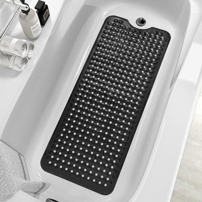 MOONFLY Shower and Bathtub Mat,40x16 Inches,Extra Long Non Slip Mats with Suction Cups and Drain Holes, Machine Washable and Anti Slip Bathmats, Bathroom Mats for Tub Nonslip (Black) - color: Black