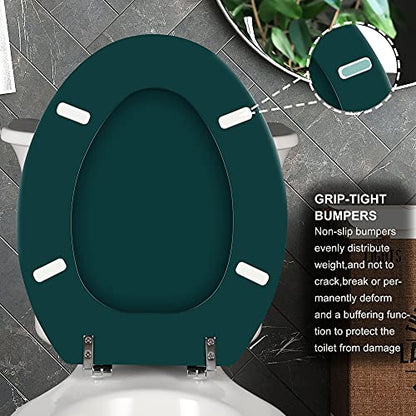 Angol Shiold Wood Toilet Seat, Zinc Alloy Hinges (Elongated, Dark Green) | Elongated Toilet Seat, Scratch Resistant Wood Surface, Easy to Install and Clean - color: Dark Green, size: Elongated