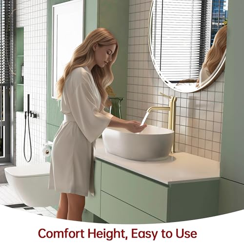 SUMERAIN Tall Bathroom Vessel Sink Faucet, Brushed Gold | 304 Stainless Steel, Water-Saving, Single Handle, Single Hole, Lead-freee, with Supply Lines, Easy Install - color: Brushed Gold, size: Vessel Sink faucet