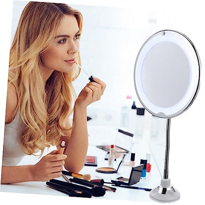 Rotating Makeup Mirror with Magnification LED Light Powerful Suction Cup Vanity Mirror for Bathroom Bedroom Travel Viewing Angle
